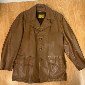 VTG Robert Lewis Idea Brown Leather Coat Mens Plush Lined Mid-Length Jacket (42)
